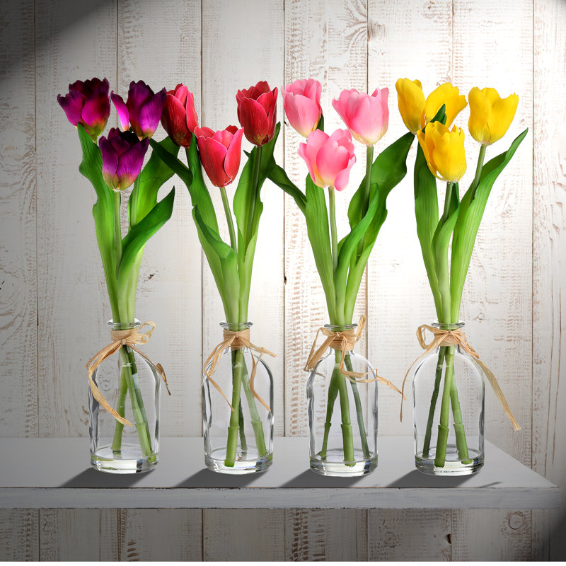 August Grove® 4 Piece Real Touch Tulips Floral Arrangement in Jar Set
